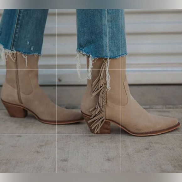 Coconut by Matisse Camel Brown Fringe Suede Ankle Boots(Size 8) - Picture 3 of 11